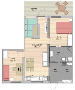 etasje, 63 m 2 F203, F303, F403 Leilighet med to soverom og