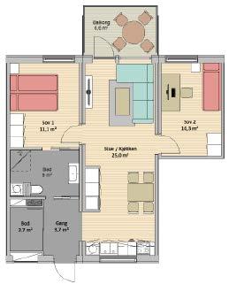 etasje, 63 m 2 F104 Leilighet med to soverom og  etasje, 63 m 2