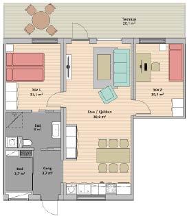 HUS E TO SOVEROM E102 Leilighet med to soverom og terrasse 1.