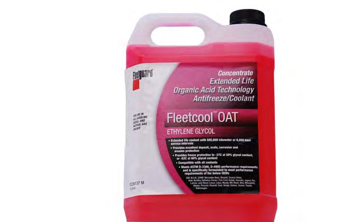 Kjølevæske Fleetcool OAT Produktbeskrivelse En fullt formulert Organic Acid Technology kjølevæske utviklet av Cummins Filtration for å møte dagens krav om mer miljøvennlige motorer.