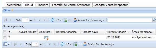 13. Annullere tilbud Må gjøres dersom du har registrert feil i tilbudet, eller «årsak for plassering» (tilbudsbrev) ikke er valgt.