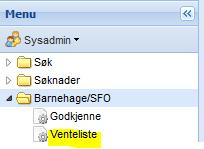 5. Venteliste generelt Klikk i Menyen på: Barnehage/SFO -> Venteliste - Ventelisten finner du bak denne knappen. Under «Global» ligger ventelistene laget av Fagavdelingen.