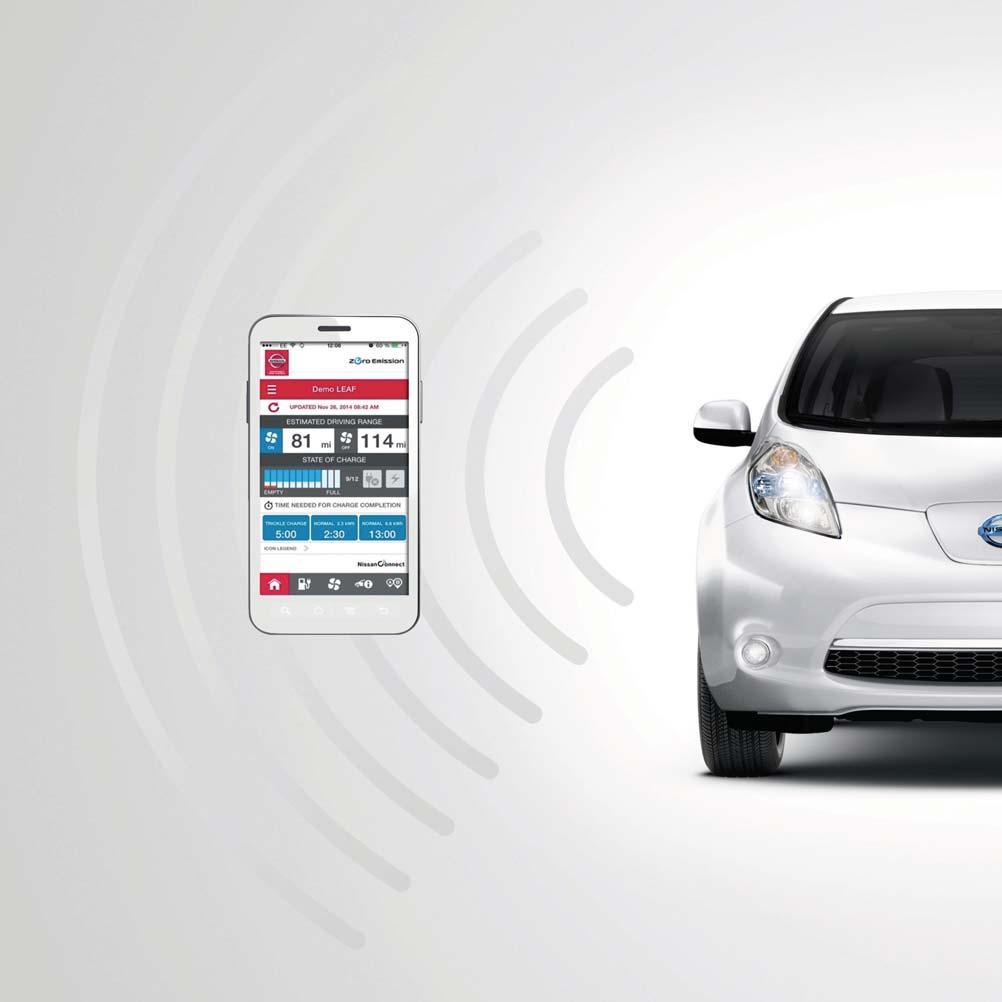 NISSANCONNECT EV SNAKK MED LEAF - DEN LYTTER TIL DEG. NissanConnect EV gjør at du kan holde kontakten med LEAF via en app på smarttelefonen. Fra denne appen kan du bl.a. starte ladingen eller slå på varmeapparatet.