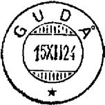 Iht rettskrivningsreformen av 1917 ble navnet heretter skrevet GUDÅEN. Stempel nr.