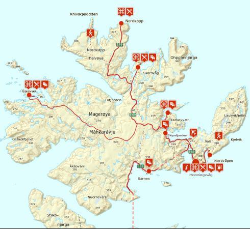 Figur 2-1: Kart over Magerøya. Kilde: Visit Nordkapp (2013b) 2.5.
