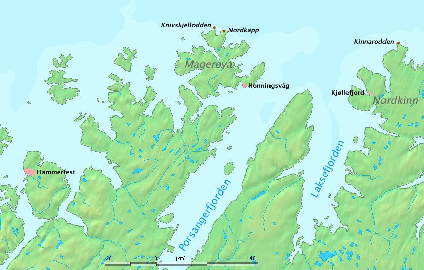 Figur 5-2: Kart over Nord-Finnmark og Norges tre nordlige ytterpunkter utenom Svalbard. Kilde: Wikipedia (2016) 5.5. Konsekvenser av driftsnedleggelse for miljøet lokalt og globalt Drift på Nordkapplatået har både positive og negative virkninger for miljøet.
