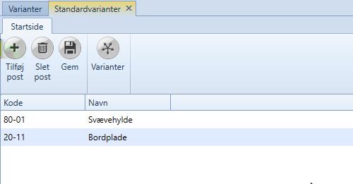 Klikk Lagre for å lagre variantene Opprett standardvariant Standardvarianter er det felt som samler dine varianter til den enkelte vare.