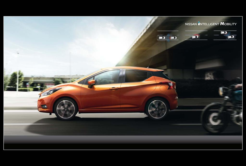 NISSAN INTELLIGENT DRIVING FØL DEG TRYGG Nyt kjøreturen med radar og kameraer som passer på deg. Nye Nissan MICRA har et klasseledende utvalg av teknologier som alltid er der for deg.