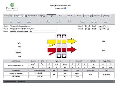 Dataprogrammet Pilkington Spectrum Pilkington Spectrum hjelper deg raskt og enkelt å få frem tekniske data på kombinasjoner fra vårt produktsortiment.