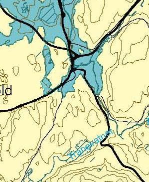 Utsnitt av temakart fra kommuneplanens arealdel som viser strandlinje 9800 år før nåtid. Eiendommene tilhørte tidligere gnr. 42 Nesttun. Gården tilhørte i mellomalderen Nonneseter kloster.