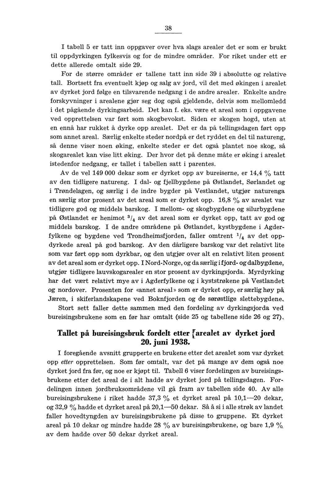 8 I tabell er tatt inn oppgaver over hva slags arealer det er som er brukt til oppdyrkingen fylkesvis og for de mindre områder. For riket under ett er dette allerede omtalt side 9.