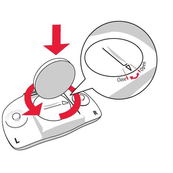 H7 1. Bruk en mynt til å åpne batteridekselet ved å dreie det mot klokken til OPEN. 2. Sett batteriet (CR 2025) inn i dekselet slik at (+)-siden vender mot dekselet.