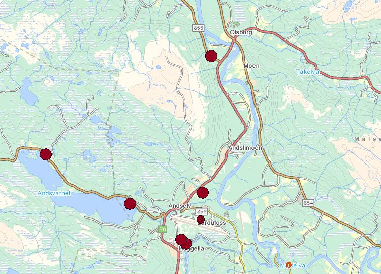Målselv kommune og Sørreisa kommune Figur 12 Registrerte lokaliteter med