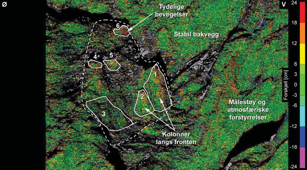 4.3.2 Bevegelsesmålinger Sammenligning av skann fra oktober og november 2014 (Figur 28) viser svært stor målestøy, noe som gjør det vanskelig å måle bevegelsene i det ustabile området.