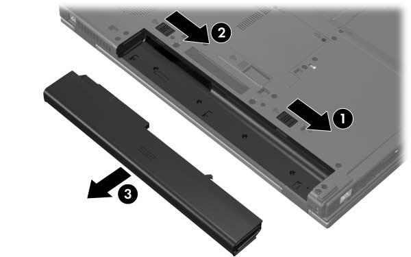 Batterier Slik tar du ut et hovedbatteri: 1. Snu maskinen opp-ned på en plan overflate, og med batteribrønnen vendt mot deg. 2.