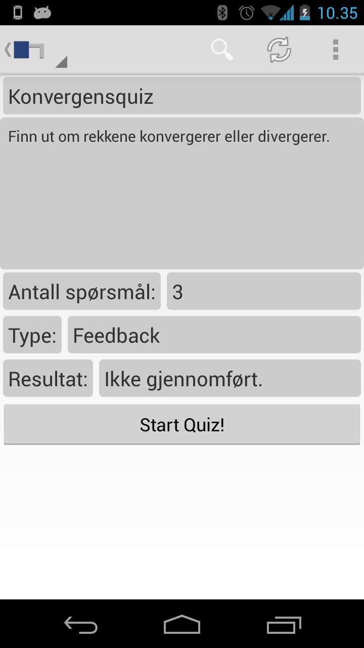 Hovedprosjekt Side 35 Quiz Quiz-seksjonen av mobil-applikasjonen tilbyr quizzer eller andre type spørringer til brukerene.