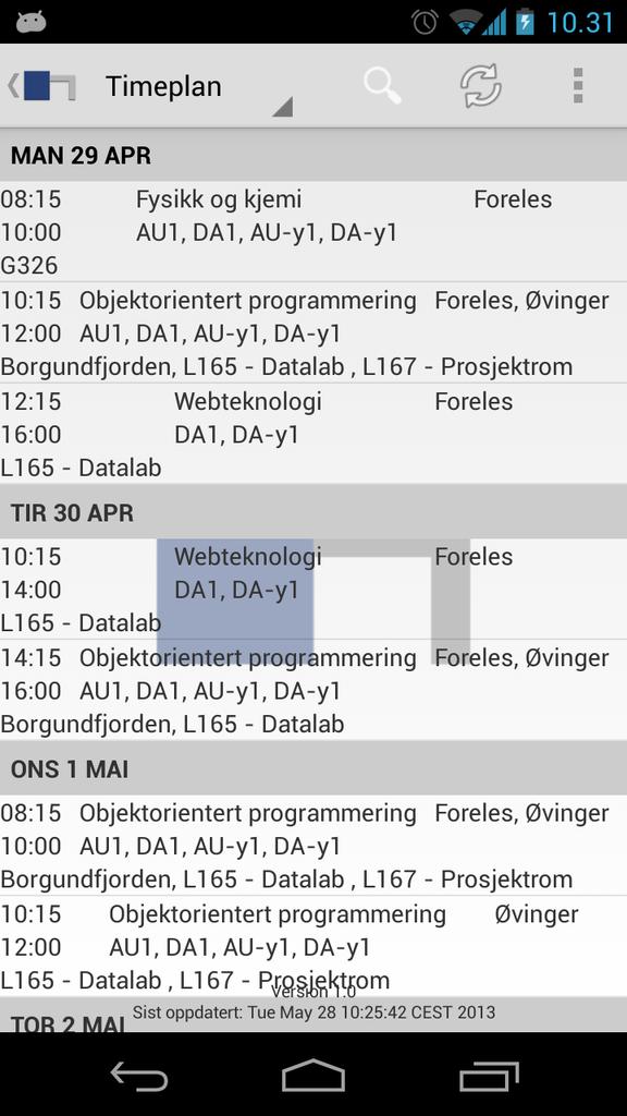 Hovedprosjekt Side 72 Itilleggtildettekanmansjekke"dagens"timeplanfrahvorsomhelstiapplikasjonen,somillustrertunder: (a) Viser TimeEdit fragmentet på fremsiden (b) Viser innsiden av TimeEdit