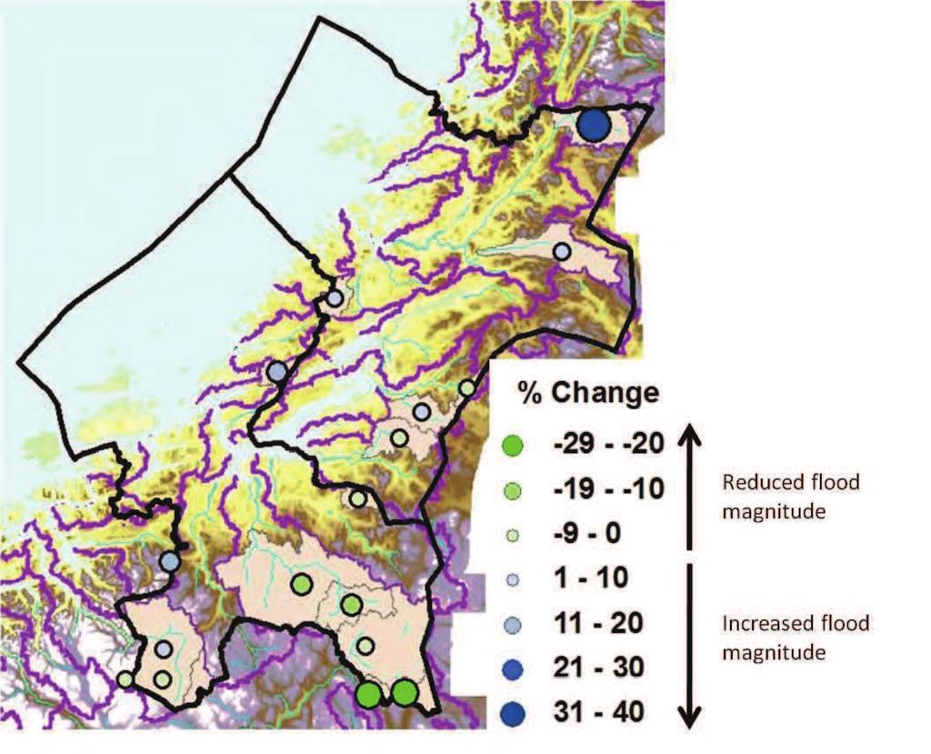 3.4 Klimatilpasning NVE utført i 2011 (10) en analyse for å finne effekten av fremtidige klimaendringer på flomverdiene i norske vassdrag. Resultatet av denne analysen for Trøndelag er vist i figur 2.