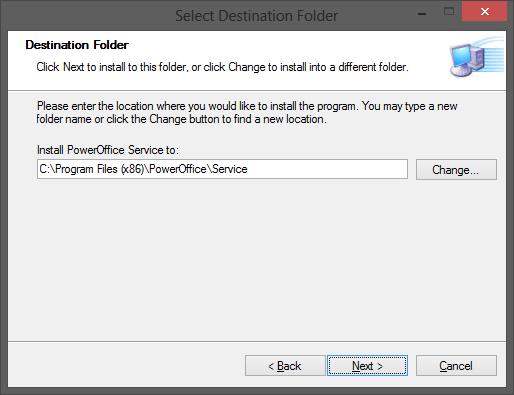 6 PowerOffice Server Service Velg hvor du ønsker å installere PowerOffice Service.