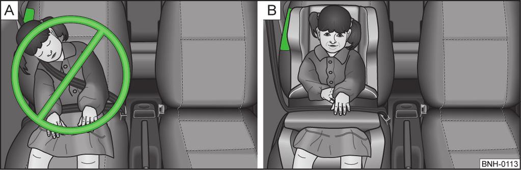 Ved bruk av barnesete i passasjersetet, hvor barnet har ryggen mot kjøreretningen, må følgende anvisninger følges.
