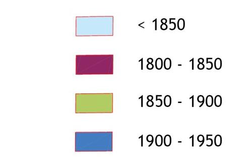 5.3 Dateringer og fargekoder for fasadene samlet På grunnlag av periodebestemmelsene for elementene på hver enkelt fasade, er det laget digitale 2D-tegninger hvor endringer innenfor definerte