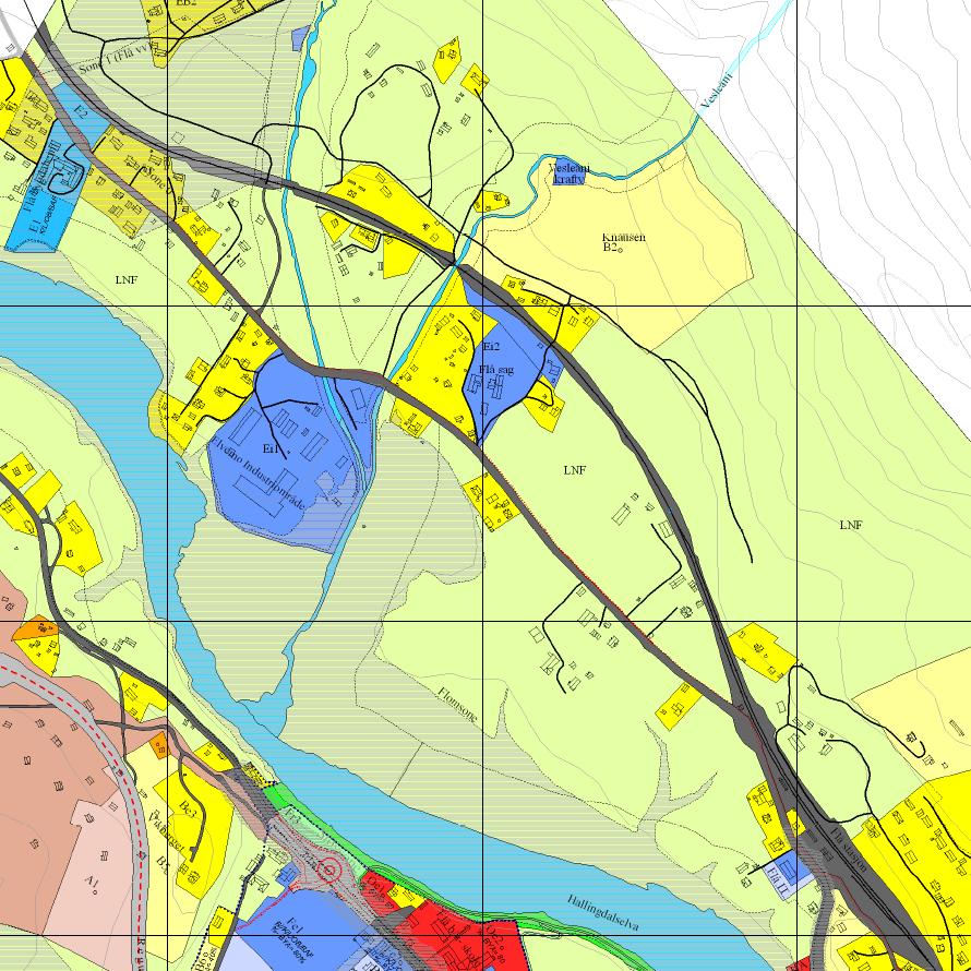 Planområdets beliggenhet øst for Hallingdalseven i Flå kommune. 2.2 Forholdet til gjeldende planer Den regulerte g/s-vegen er vist i kommunedelplanen for Flå tettsted, vedtatt av kommunestyret 18.2.2010.