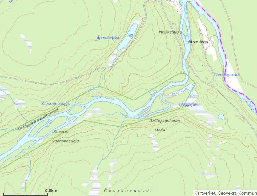 VEDLEGG - forslag til forbudssoner for stangfiske Goššjohka Goššjohka forslag til forbudssone Forslag til forbudssone: Fra