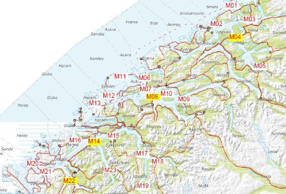 FERJESTRATEGI 15 (40) Figur 1 Ferjesamband i Møre og Romsdal Tabell 2 på neste side inneholder trafikktall for største sterkning i hvert samband i Møre og Romsdal.