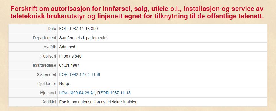 Autorisasjonsforskriften ikrafttredelse 1.