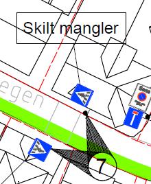 Skiltplan: Alle skilt er markert med tal, dette er ei henvisning til skilttabell til slutt i dokumentet, her kjem det