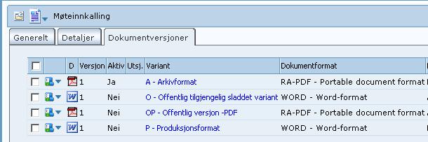 Følgende bilde vises: Oversikten i bildet viser fire dokumenter (kun for utvalgssekretærer).