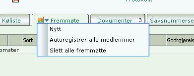 4.2 Registrering av frammøte Søk fram riktig utvalg og møtedato. I fanen Fremmøte registreres frammøte for utvalgsmedlemmene.