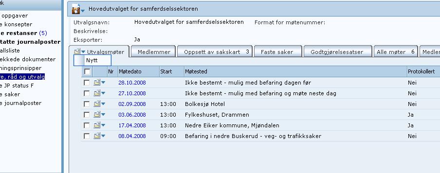 Velg møtedato for å produsere innkalling og sakspapirer ved å klikke på den blå datolinjen.