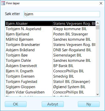 Side 18 Den enkleste måten å finne løperen på er å skrive en tekst i søkefeltet og trykke Enter-tasten. Listen oppdateres til å vise alle løpere som inneholder søketeksten.