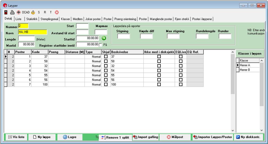 Side 7 4 Registrere poster i løyper Selv om alle løypene ble importert da du laget databasen, er det ingen poster i dem. Klikk på snarveien for løyper for å åpne skjemaet for løypene.