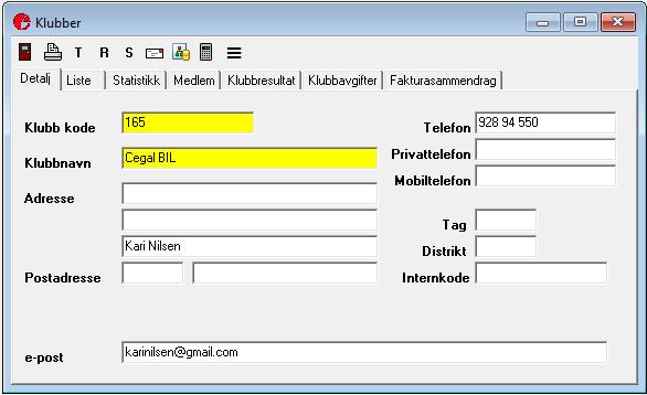 Side 9 blanke. Skriv en klubbkode i serien fra 900 og oppover. Hvis du også har navnet på oppmannen og telefonnr, kan du skrive det inn slik som vist i eksempelet.