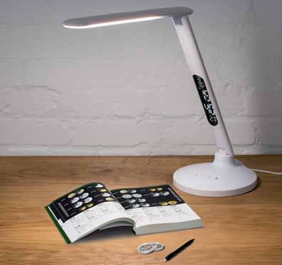 92 LED skrivebordslamper SONNE 5 LED bordlampe Sonne 5 LED bordlampe er en lampe, termometer, (alarm) klokke og kalender i ett!