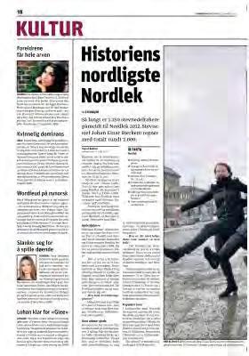Publisert på trykk 31.03.2012. Sigrun Bakken. - sigrun@t-a.no. Seksjon: General. Side: 18-19. Del: 1. STEINKJER Så langt er 1.250 stevnedeltakere påmeldt til Nordlek 2012.