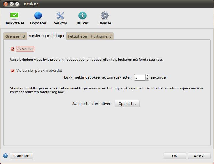 4.5.1 Loggvedlikehold 4.6.1 Varsler og meldinger Loggkonfigurasjonen for ESET NOD32 Antivirus er tilgjengelig fra hovedvinduet. Klikk Oppsett > Angi programinnstillinger... > Verktø y > Loggfiler.
