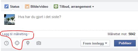 4. Legge til målretting her må du tenke på hvem du ønsker skal se innlegget. 5. Trykk «publiser» hvis IKKE du har planlagt innlegget til en annen dag.