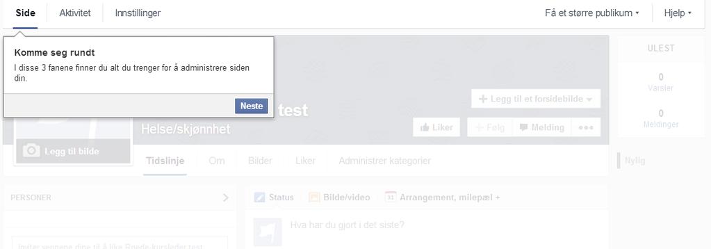 7. Når du har kommet inn på siden anbefaler vi at du tar en runde med «komme seg rundt»- guiden som popper opp på skjermen. Her får du en omvisning av selve siden.