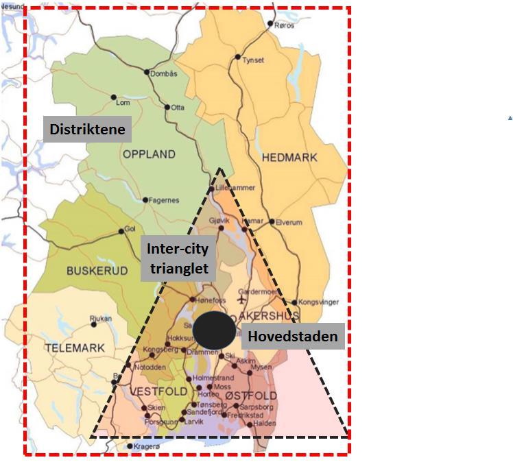 - Hovedstadsregionen - Flerbyregionen - Distriktsområdene