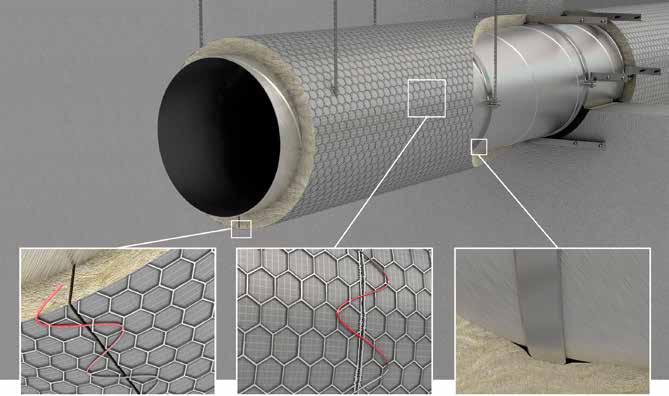 PAROC HVAC FIRE MAT. SIRKULÆR KANAL Langsgående skjøt sys med tråd, eller det kan brukes klammer med en senteravstand på 100 mm.