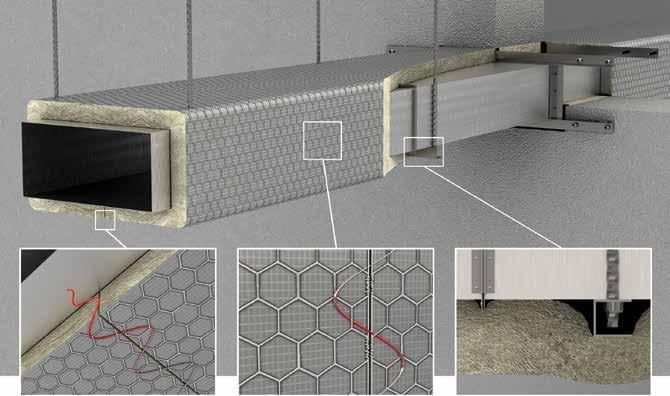 PAROC HVAC FIRE MAT. REKTANGULÆR KANAL Langsgående skjøt sys med tråd, eller det kan brukes klammer med en senteravstand på 100 mm.