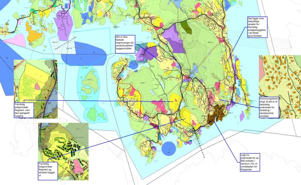 KVANTIFISERING AV KOMMUNEPLANEN Omfordele befolkningsveksten basert på kommuneplanens arealdel Bruker informasjon om arealformål og skiller mellom eksisterende g