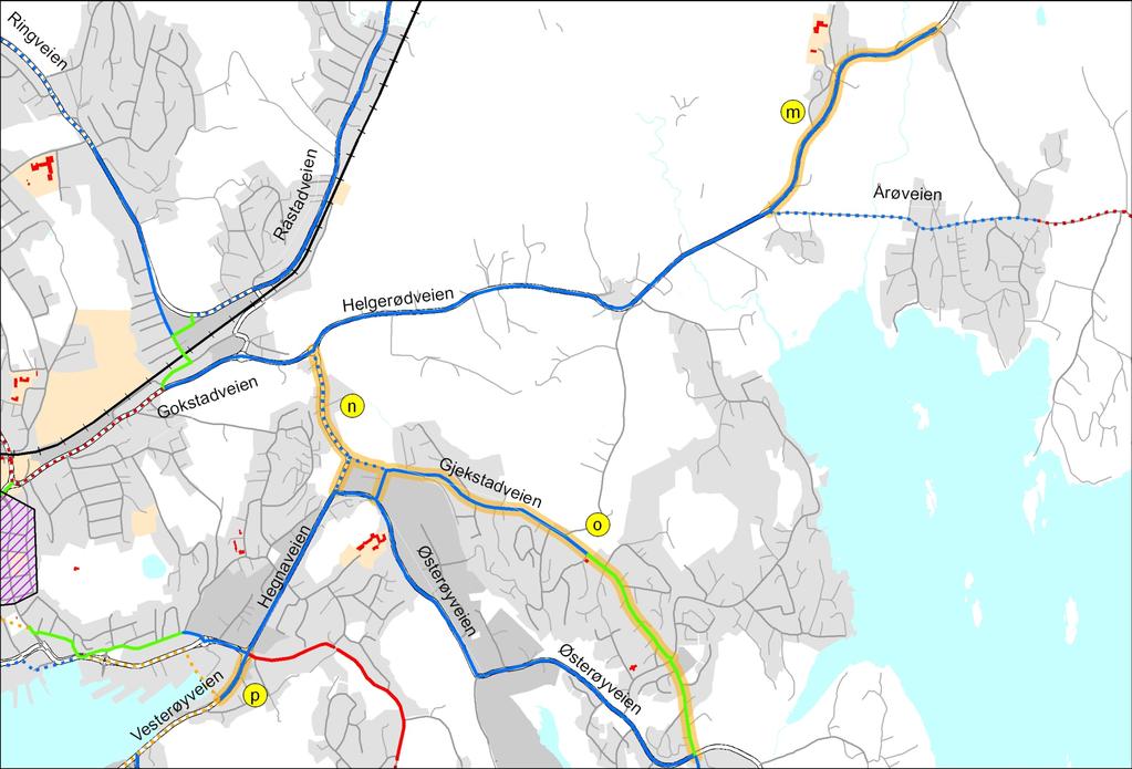 Fig 5-6 Kartutsnitt for lokalrute m - p Hovedplan for sykkel i Sandefjord