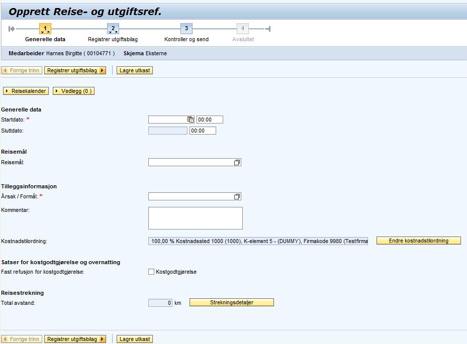 Reise- og utgiftsrefusjon Ekstern Forenklet skjema for dagsreiser innenlands.