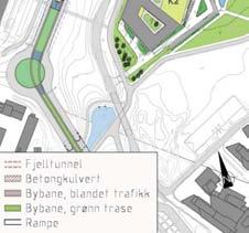 Banen går videre midtstilt i Snarøyveien før den rampes ned før Oksenøyveikrysset hvor det anlegges holdeplass i grunnen like etter krysset.