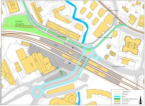 Drammensveien Figur 52 Alternativ løsning der semimetroholdeplassen legges på nordsiden av Skøyen jernbanestasjon. Det kan bli aktuelt å vende busser både fra øst og vest på Skøyen.