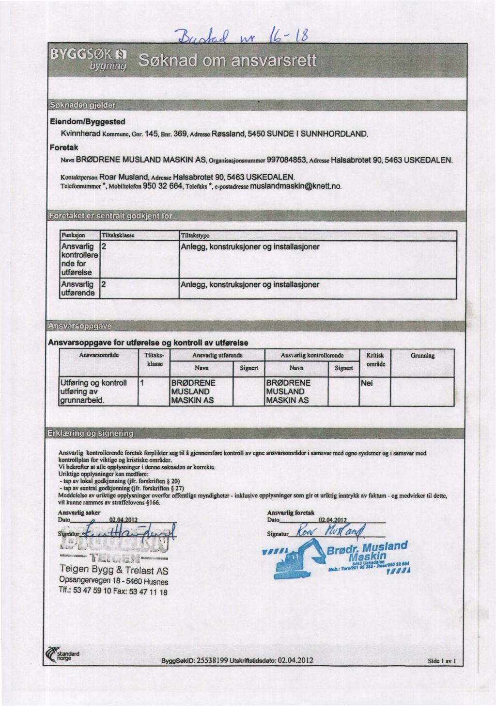 rd e Elendom/Byggested KvinnheradKommune, Gnr. 145, snr. 369, AdresscRøssland, 5450 SUNDE I SUNNHORDLAND.